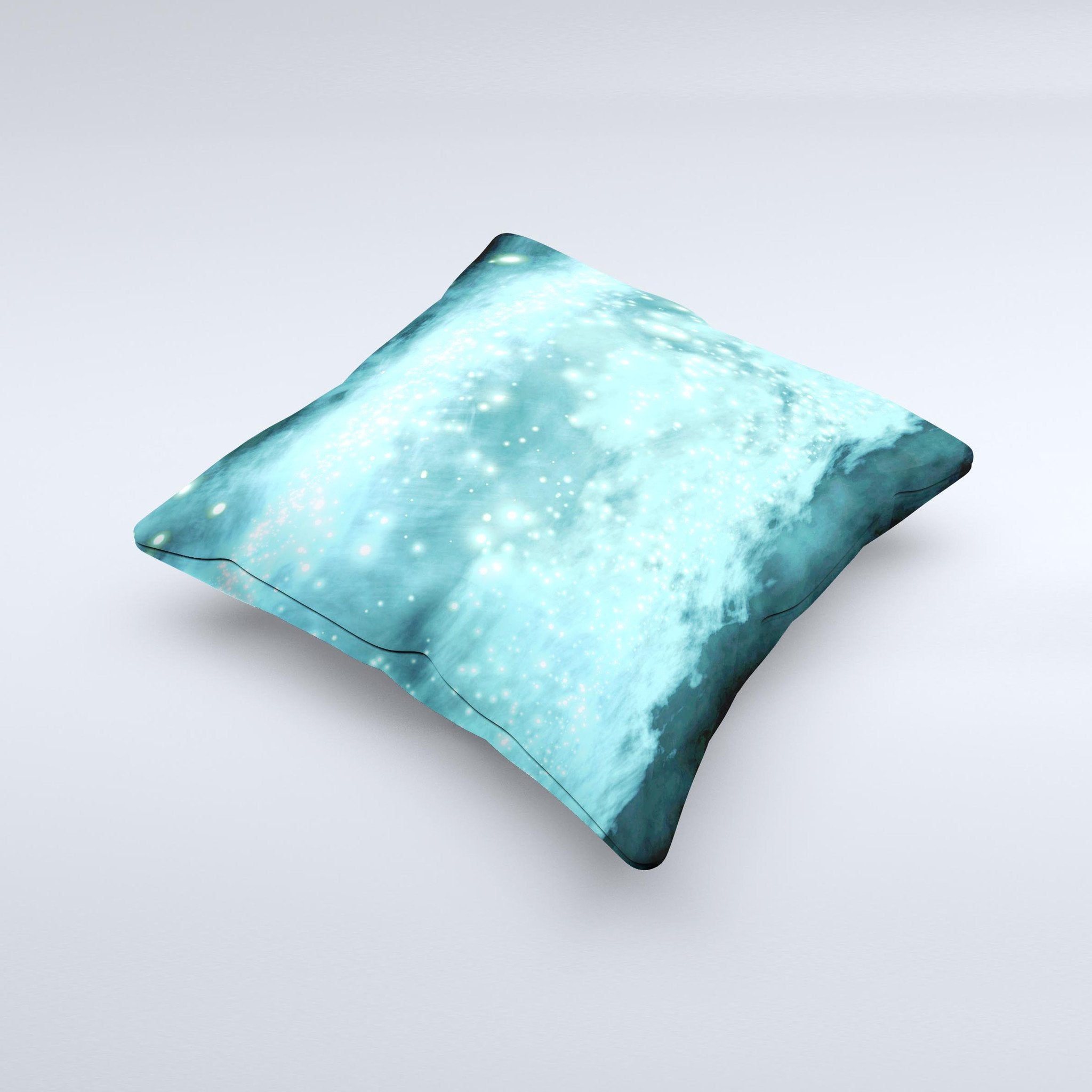 Bright Blue Glowing Orbs of Light  Ink-Fuzed Decorative Throw Pillow