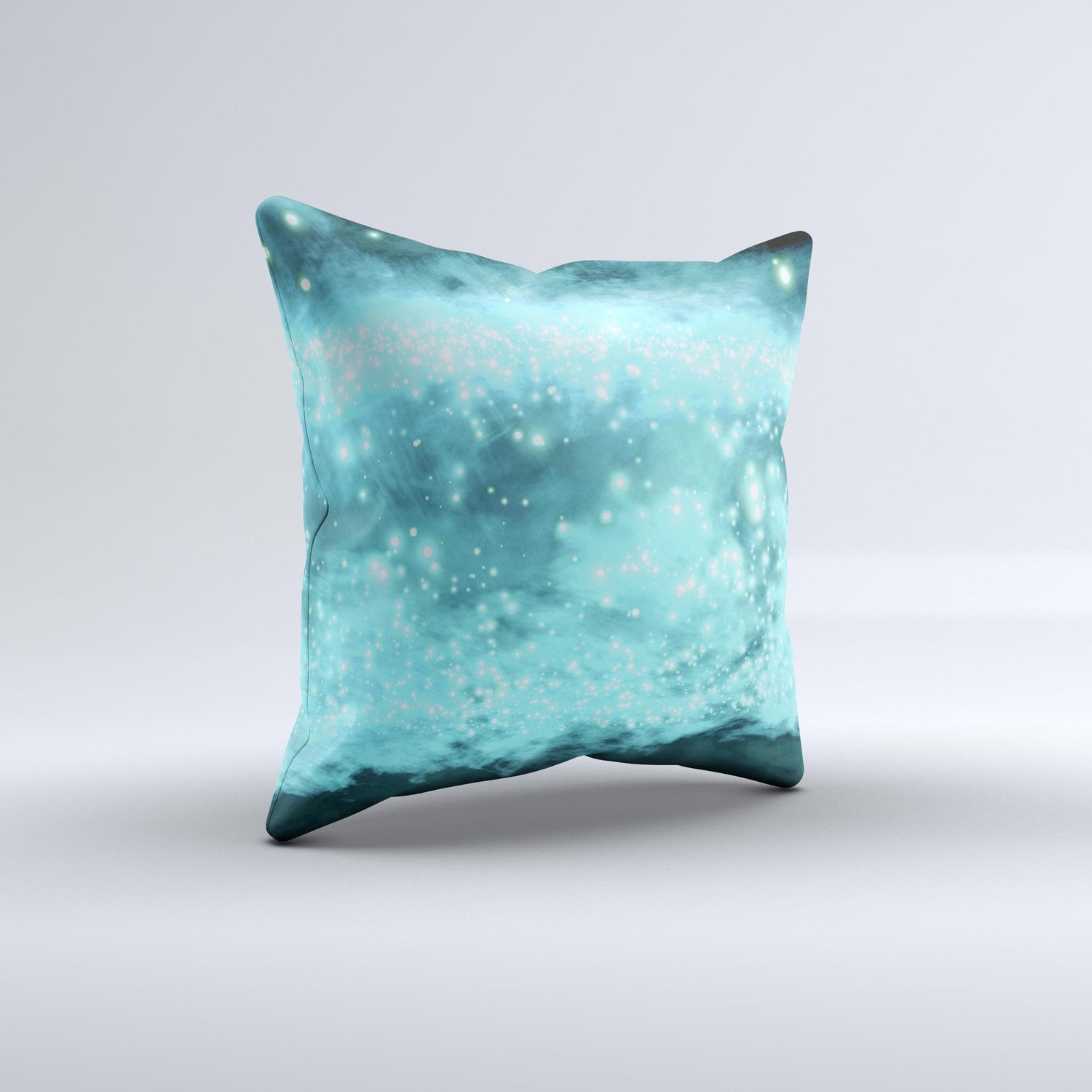 Bright Blue Glowing Orbs of Light  Ink-Fuzed Decorative Throw Pillow