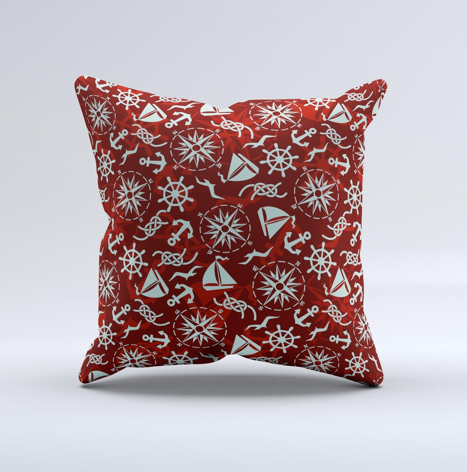 Red Nautica Collage Ink-Fuzed Decorative Throw Pillow