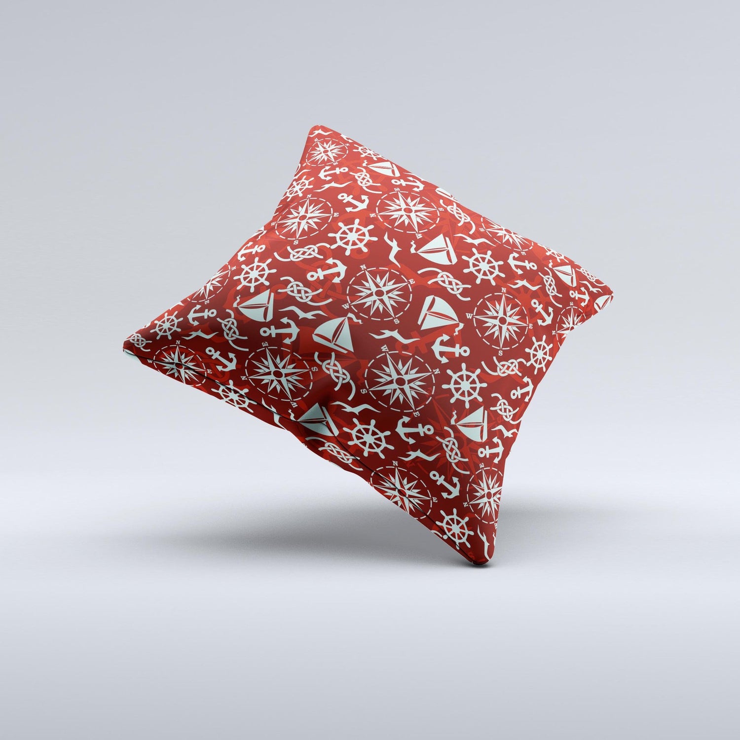 Red Nautica Collage Ink-Fuzed Decorative Throw Pillow