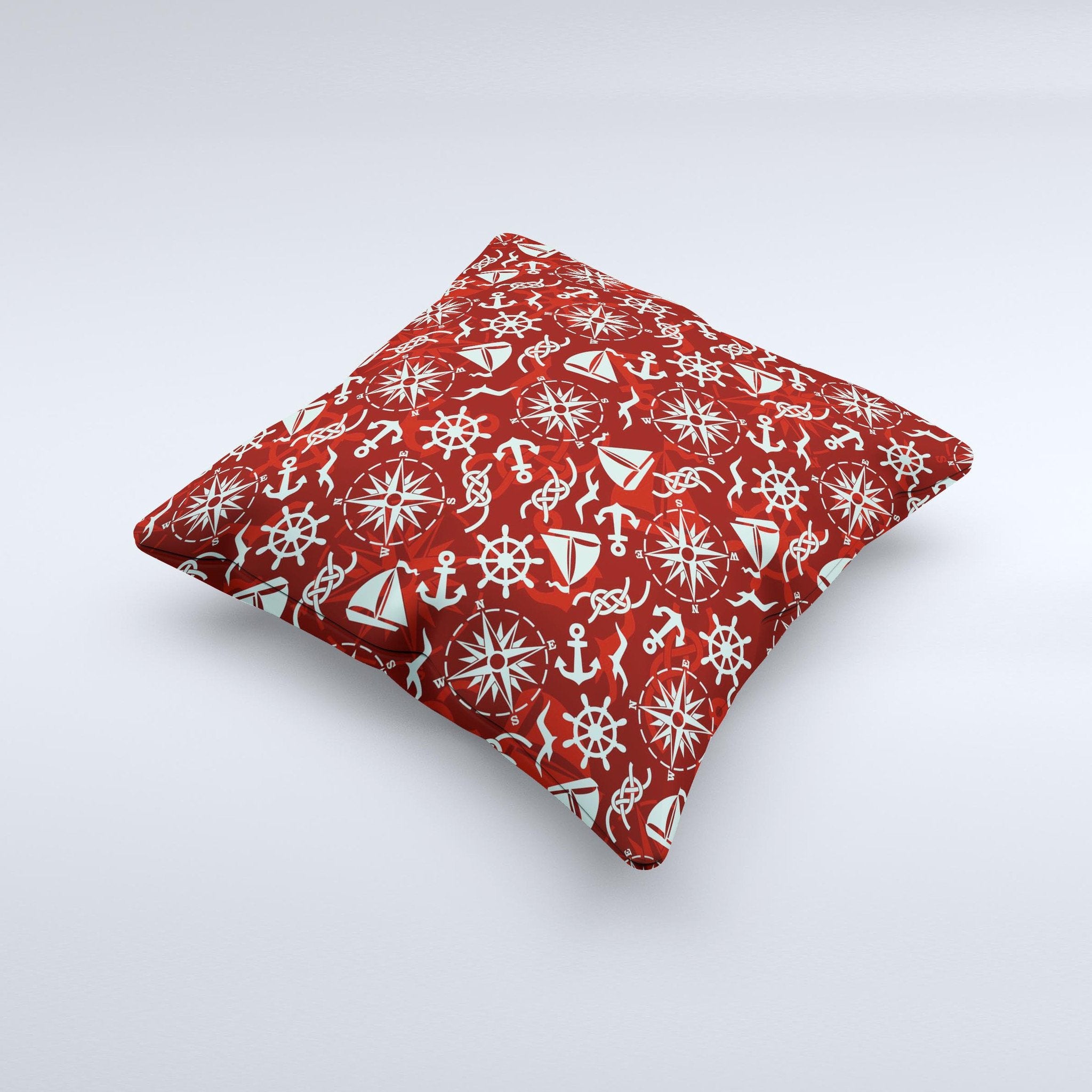 Red Nautica Collage Ink-Fuzed Decorative Throw Pillow