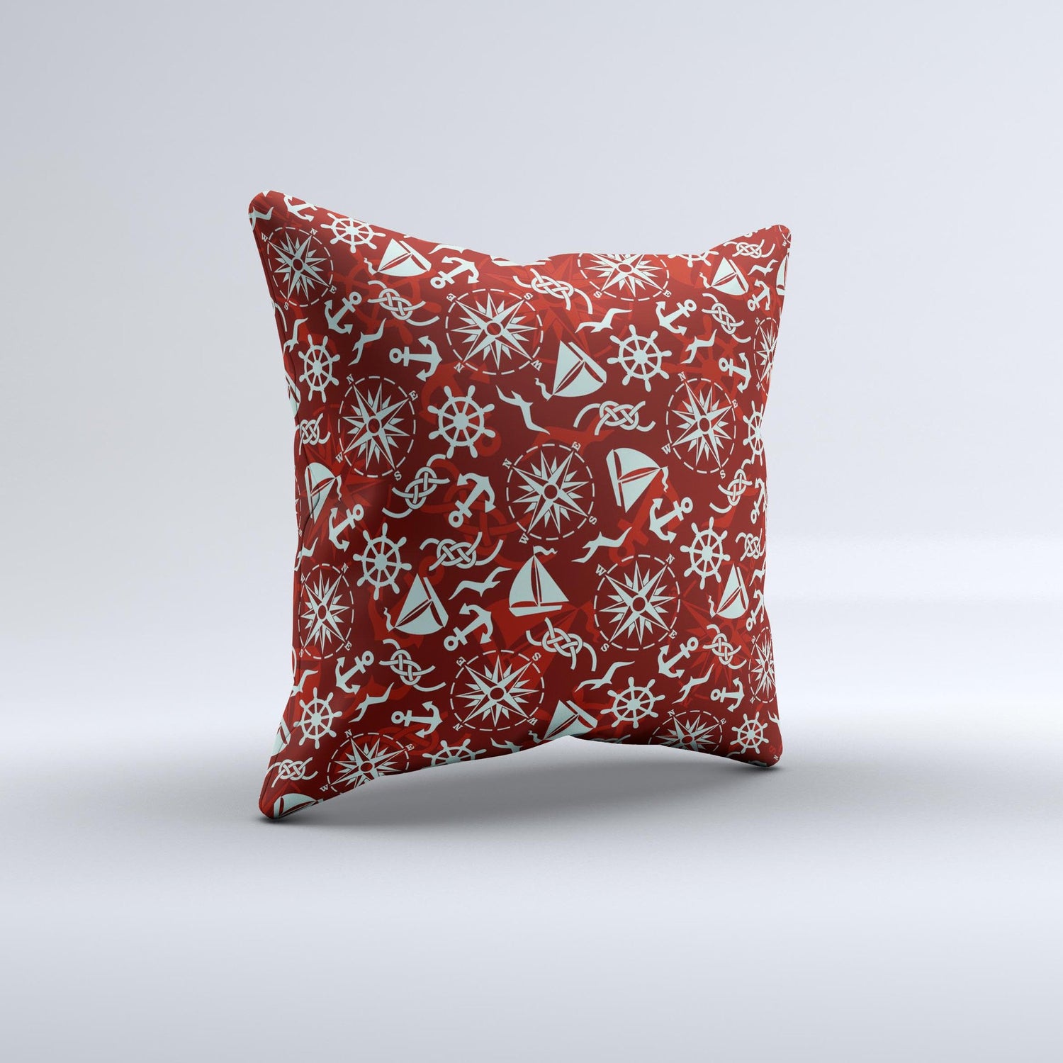 Red Nautica Collage Ink-Fuzed Decorative Throw Pillow