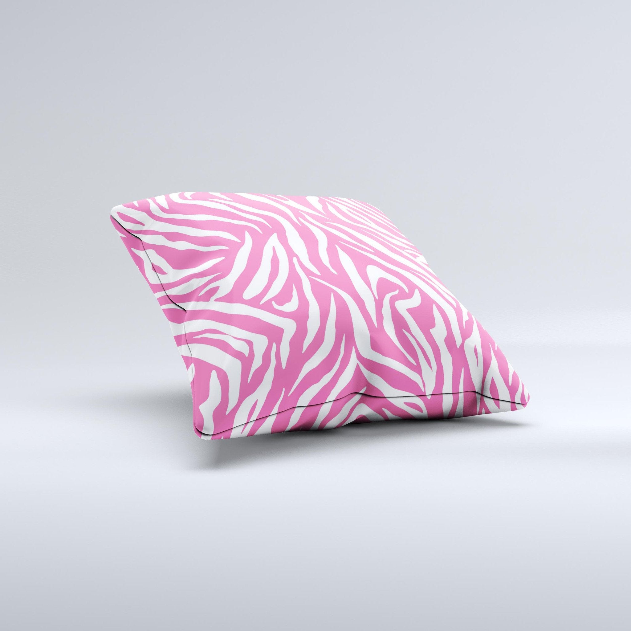 Pink &amp; White Vector Zebra Print ink-Fuzed Decorative Throw Pillow