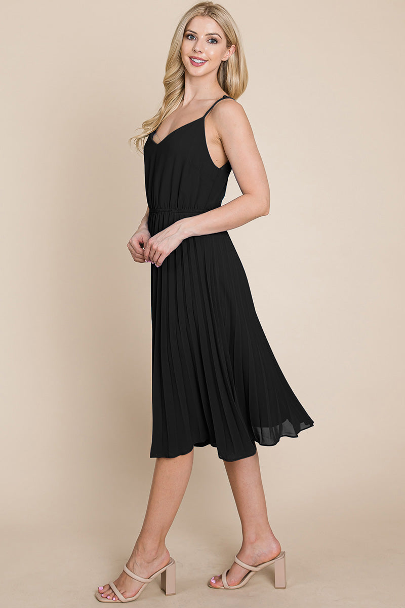 V Neck Pleated Midi Sundress