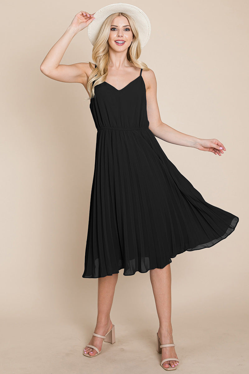 V Neck Pleated Midi Sundress