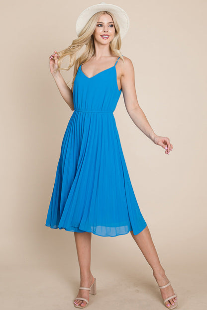 V Neck Pleated Midi Sundress