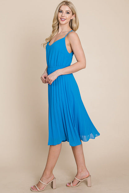 V Neck Pleated Midi Sundress