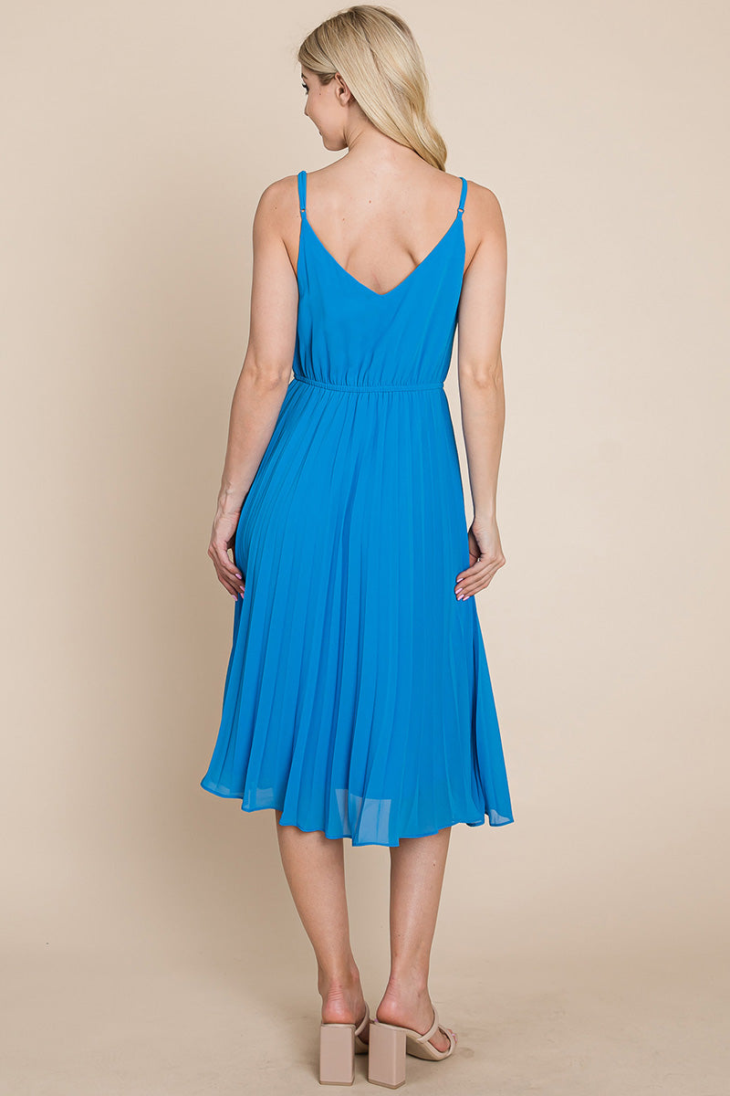 V Neck Pleated Midi Sundress