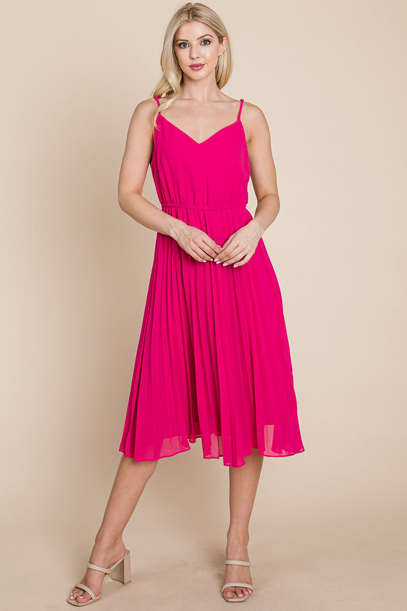 V Neck Pleated Midi Sundress