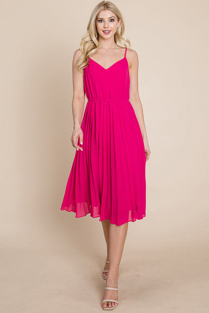 V Neck Pleated Midi Sundress