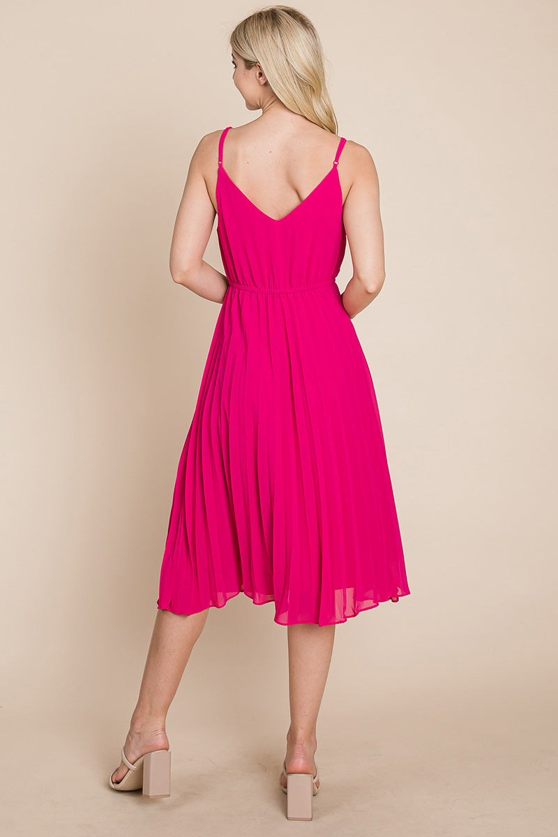 V Neck Pleated Midi Sundress