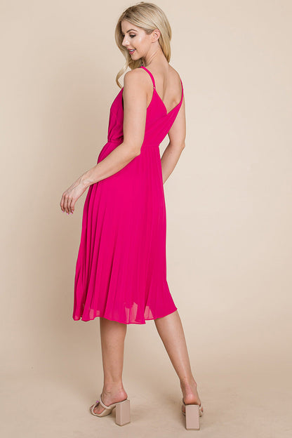 V Neck Pleated Midi Sundress