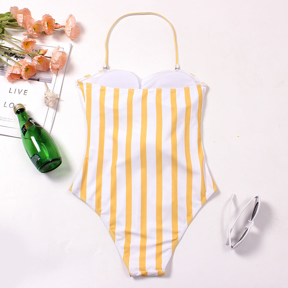 Sexy One Piece Swimsuit Striped Swimwear