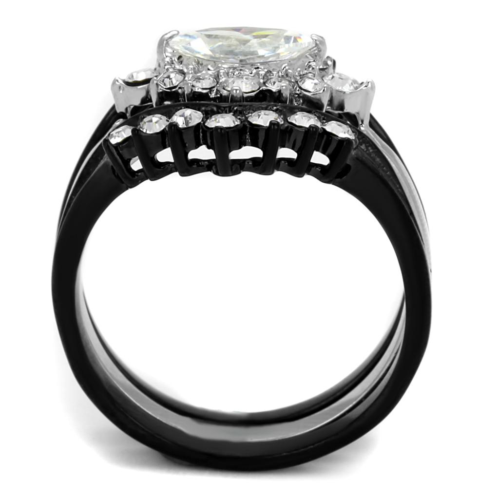 TK2188 - Two-Tone IP Black Stainless Steel Ring with AAA Grade CZ  in