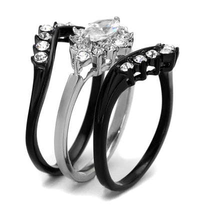 TK2188 - Two-Tone IP Black Stainless Steel Ring with AAA Grade CZ  in