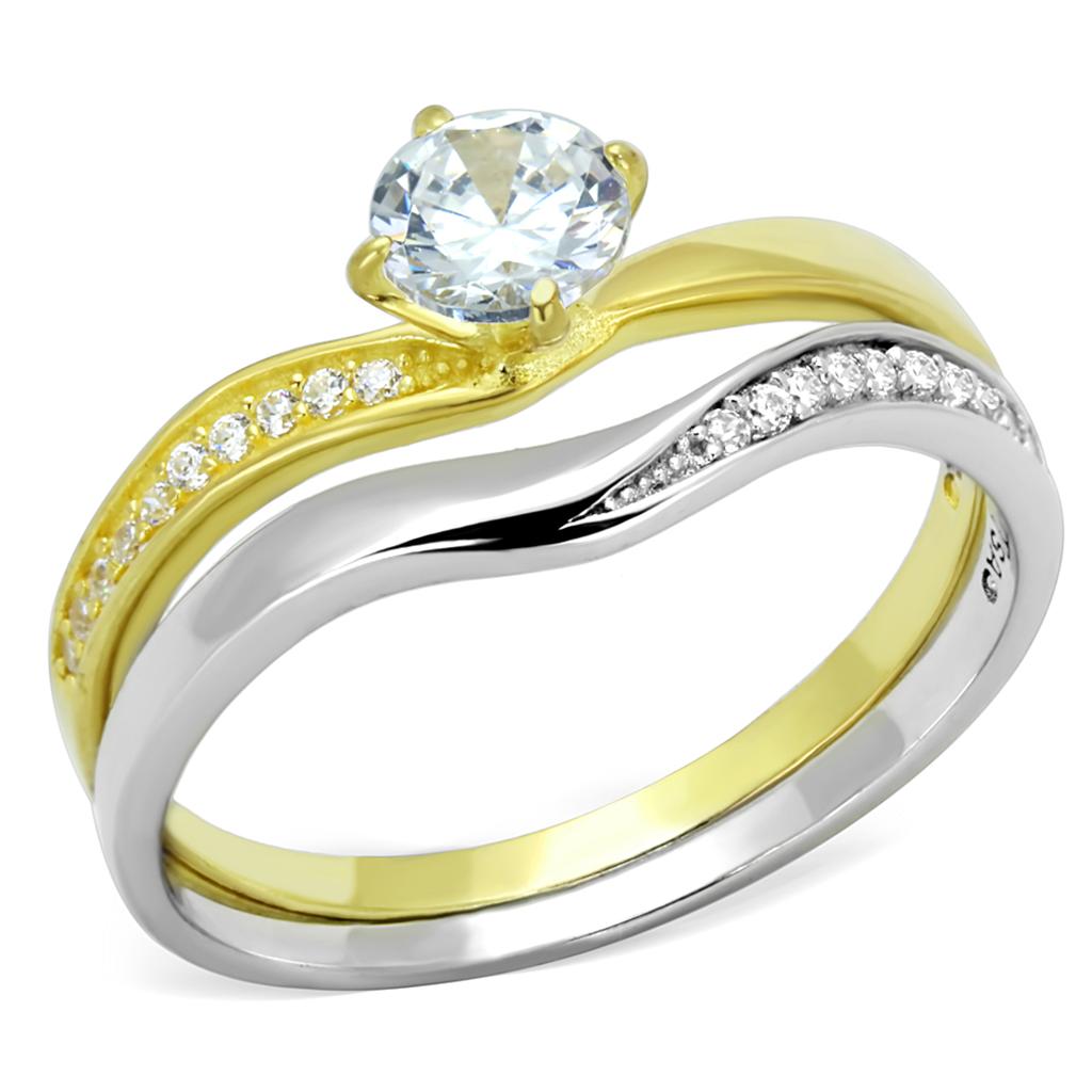 TS210 - Gold+Rhodium 925 Sterling Silver Ring with AAA Grade CZ  in