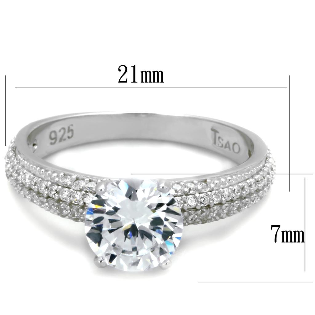 TS338 - Rhodium 925 Sterling Silver Ring with AAA Grade CZ  in Clear