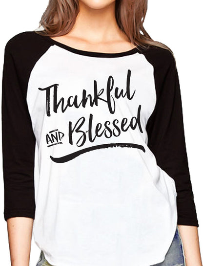 Thankful &amp; Blessed Baseball Tee - Black Print