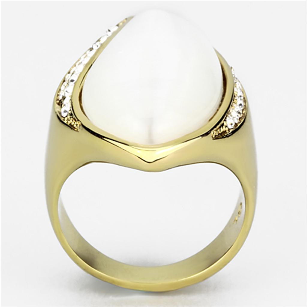 VL082 - IP-gouden (ionenplating) messing ring met synthetisch kattenoog in