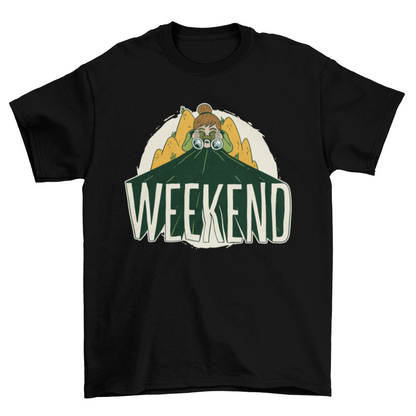 Weekend Camping of a girl with binoculars t-shirt