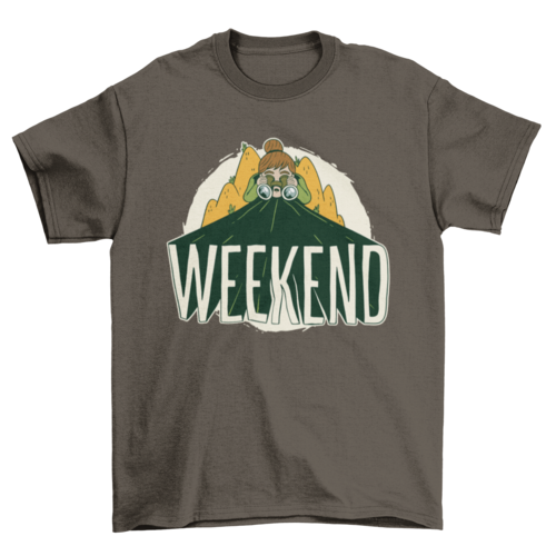 Weekend Camping of a girl with binoculars t-shirt