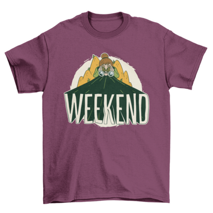 Weekendkamperen van een meisje met verrekijker t-shirt