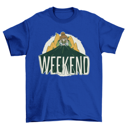 Weekend Camping of a girl with binoculars t-shirt