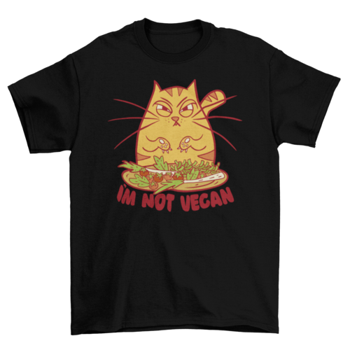 Boze cartoonkat met groentent-shirt