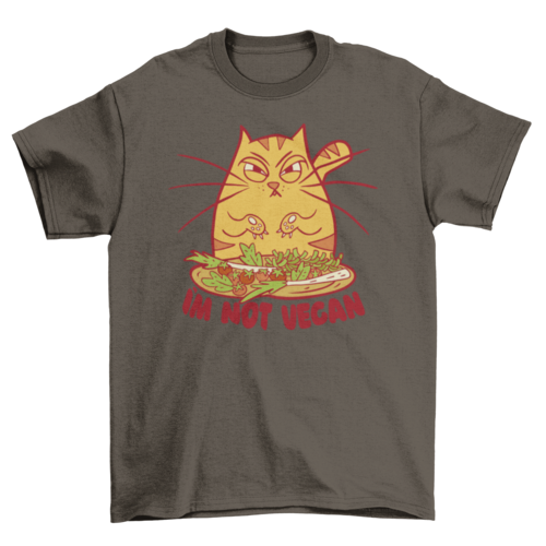 Angry cartoon cat with vegetables t-shirt