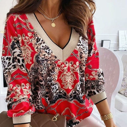 Women Elegant Long Sleeve Floral Print Blouse Shirt