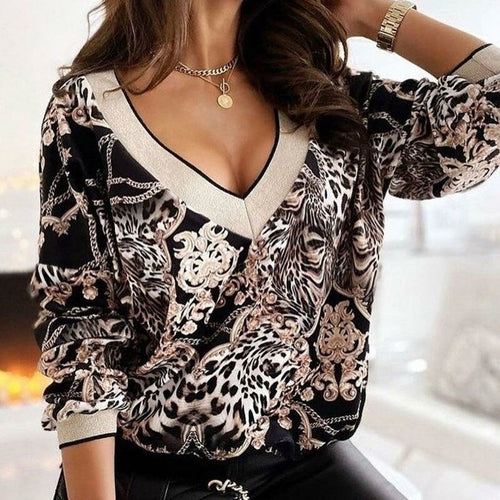 Women Elegant Long Sleeve Floral Print Blouse Shirt