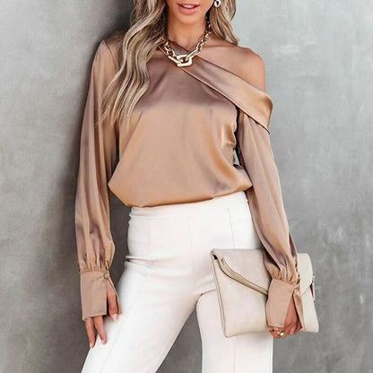 Sexy off-shoulder satijnen blouse trui 