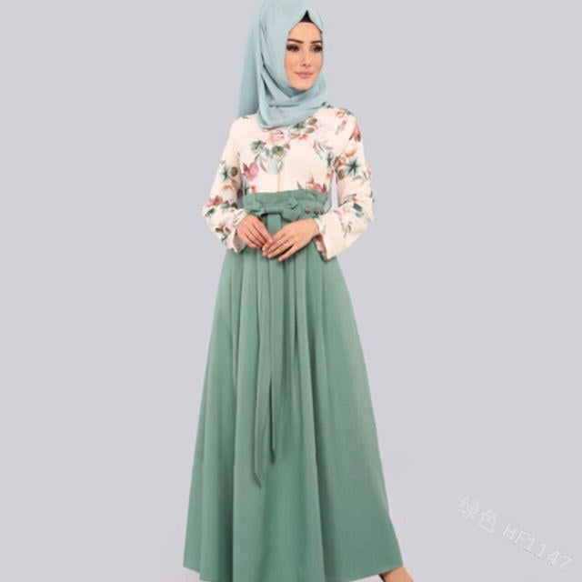 Women Solid Color Ethnic Long Skirt (Color:Army Green Size:XXL)