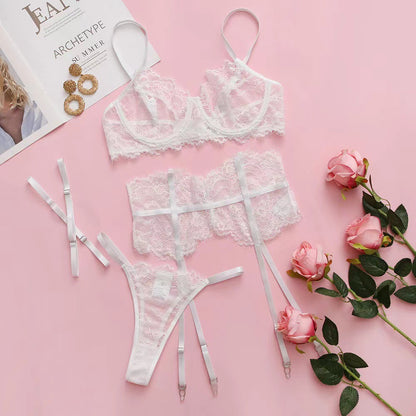 Halter jarretellegordel voor dames, driedelige set