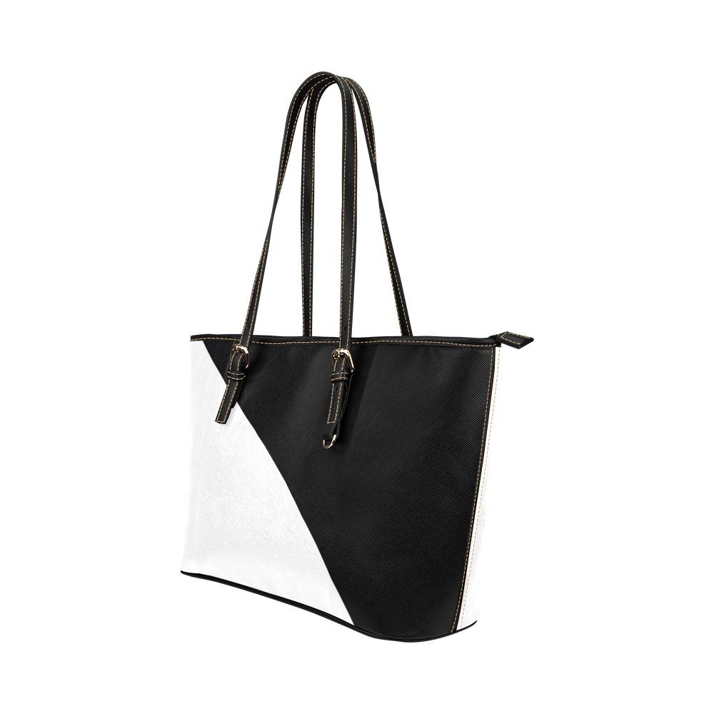 Large Leather Tote Shoulder Bag - Black And White   B6008399