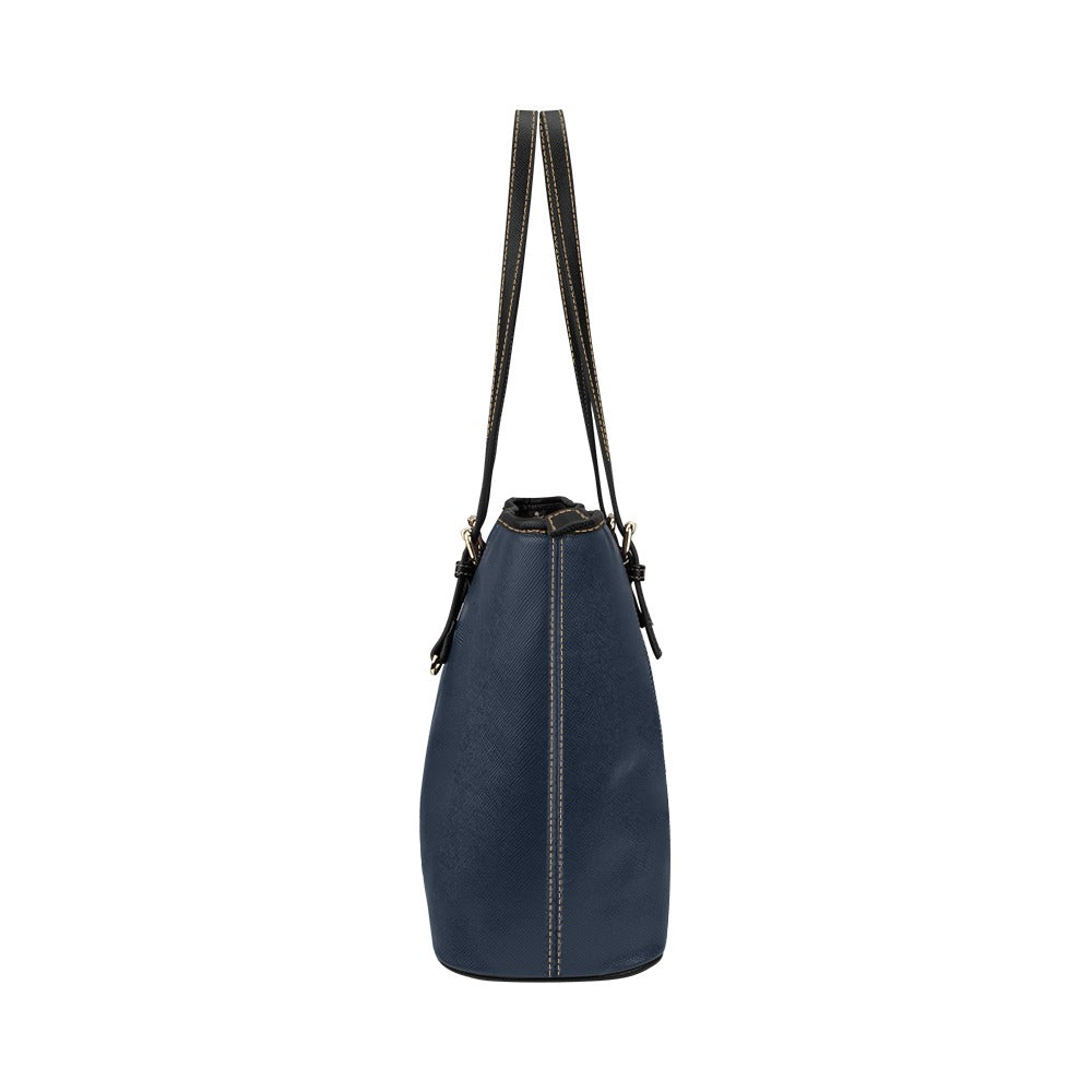 Large Leather Tote Shoulder Bag - Solid Dark Blue