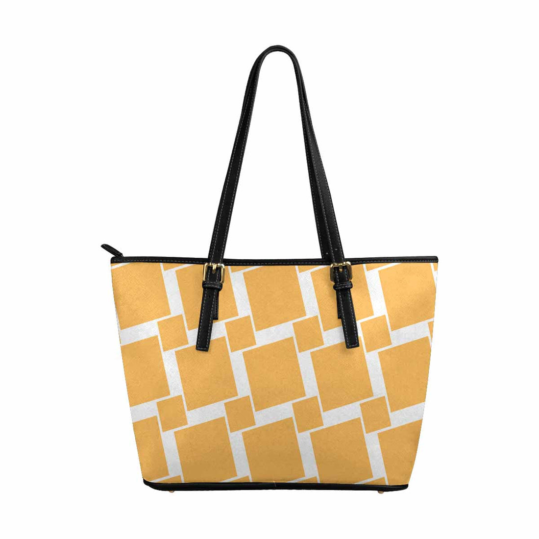 Large Leather Tote Shoulder Bag, Yellow and White Grid illustration