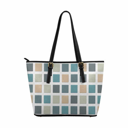 Large Leather Tote Shoulder Bag -   Mosaic Tiles Blue Green