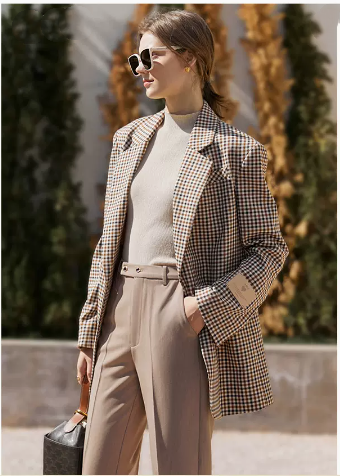 Niche Vintage Plchecked Suit Jacket For Women With Wide Shoulders