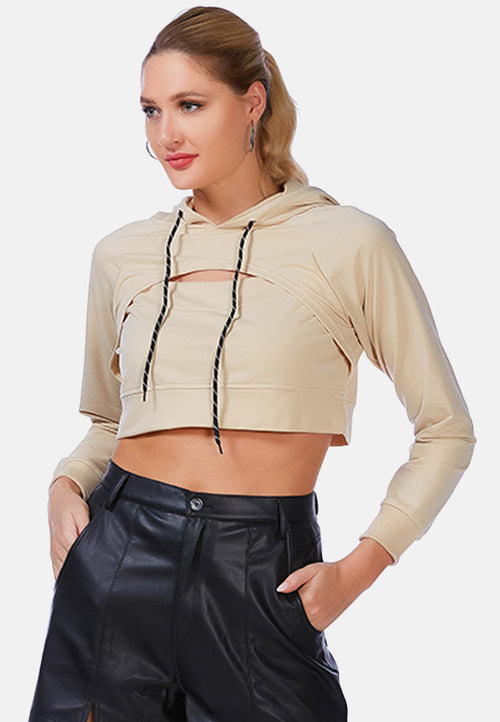 all relaxed front slit cropped hoodie