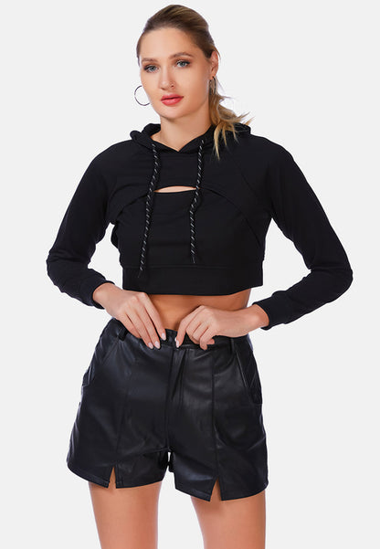 geheel ontspannen cropped hoodie met split aan de voorkant