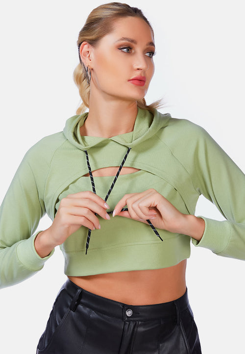 all relaxed front slit cropped hoodie