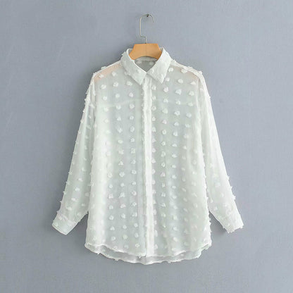 Long Sleeve Transparent White Blouses Shirt