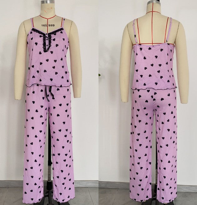 V-neck Pajamas Comfortable Home Button Suspenders Trousers Home Wear Suit