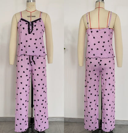 V-neck Pajamas Comfortable Home Button Suspenders Trousers Home Wear Suit