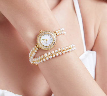 Zoetwaterparelhorloge Betaalbare luxe mode-sieraden Volledige diamant dames