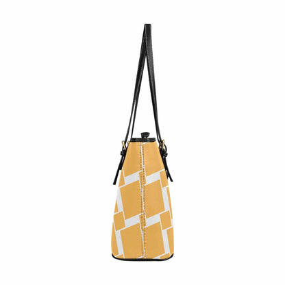 Large Leather Tote Shoulder Bag, Yellow and White Grid illustration