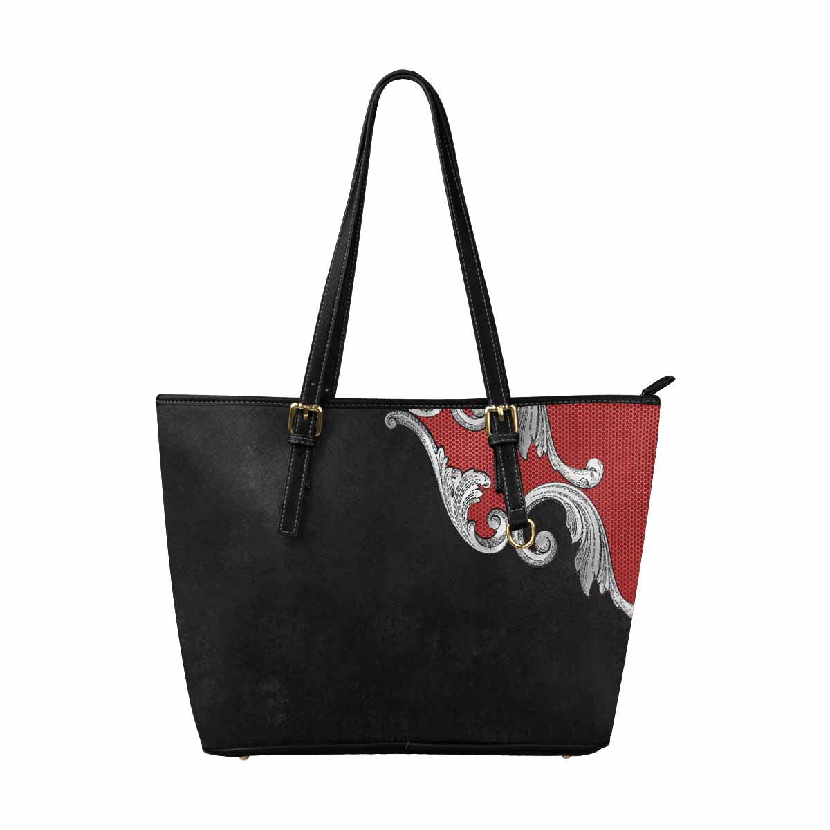 Large Leather Tote Shoulder Bag -  Black Multicolor Handbag