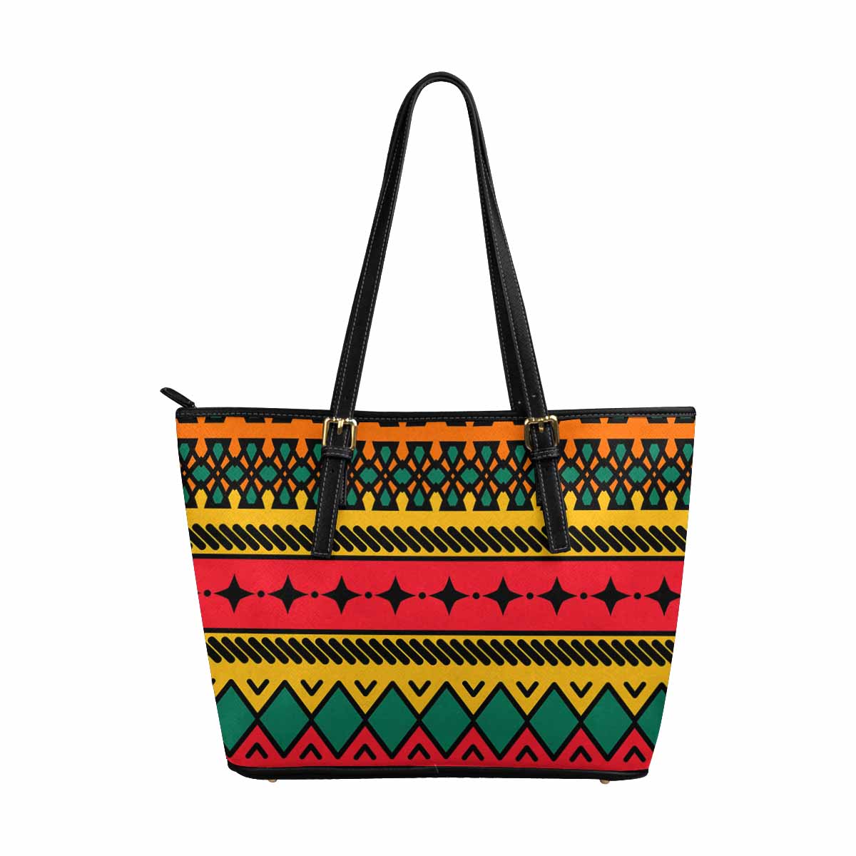 Large Leather Tote Shoulder Bag - Bohemian Multicolor Illustration