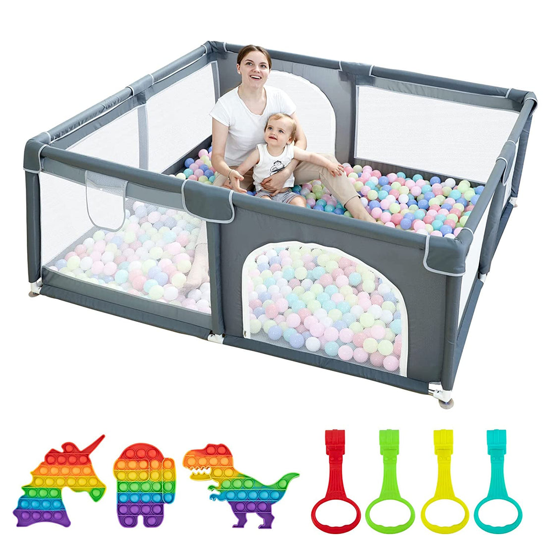 Large Baby Playpen79x71, Extra Large Play Pen For Babies And Toddlers, Play Yard With Gate, Baby Fence With Breathable Mesh, Safety Indoor &amp; Outdoor Activity Center Grey